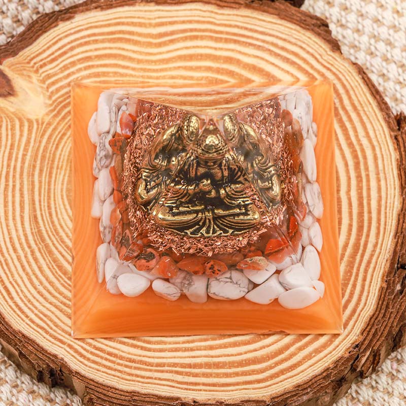 Olivenorma Red Agate With White Turquoise Energy Buddha Orgone Pyramid - image 3