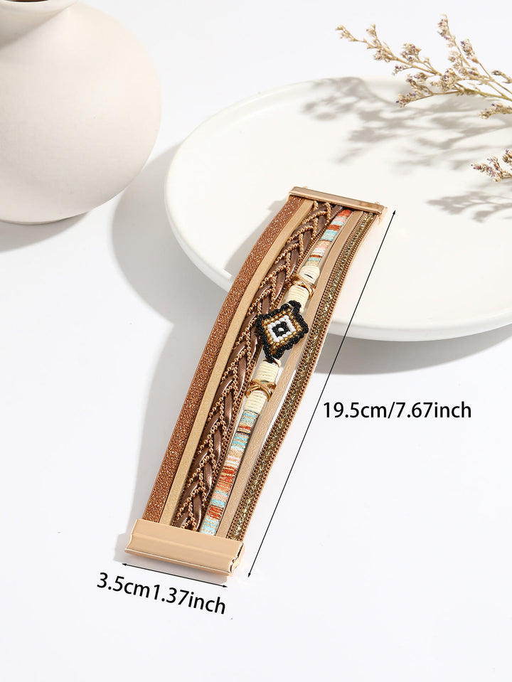 Olivenorma Zircon Rice Beads Woven Evil Eye Metal Wide Bracelet - image 2