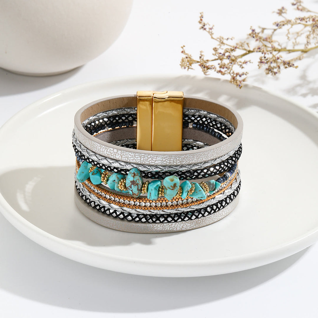 Olivenorma Irregular Turquoise Wide Leather Bracelet - Turquoise - image 0