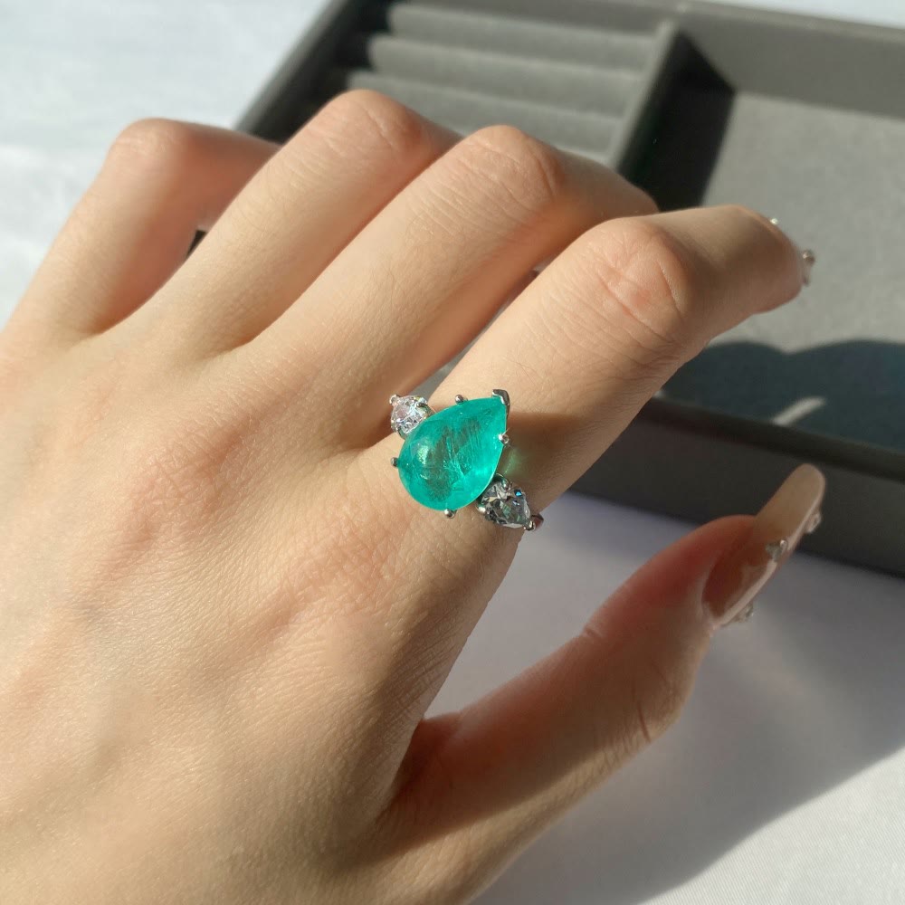 Olivenorma Paraiba Tourmaline White Zircon Exquisite Ring - image 6