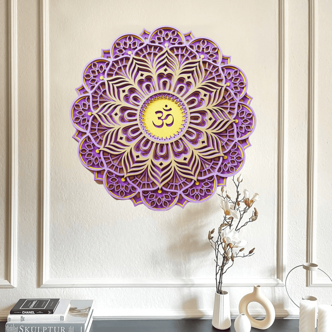 Olivenorma Purple Pink Om Hamsa Chakra 3D Carving Wall Decor - image 1