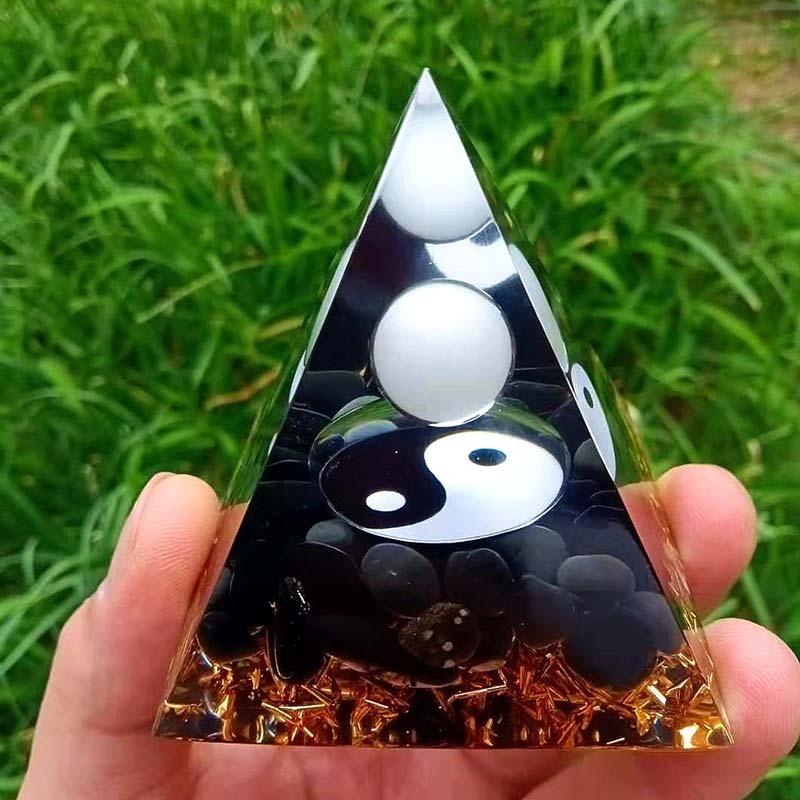 Olivenorma Obsidian with White Jade Healing Orgone Pyramid - image 3