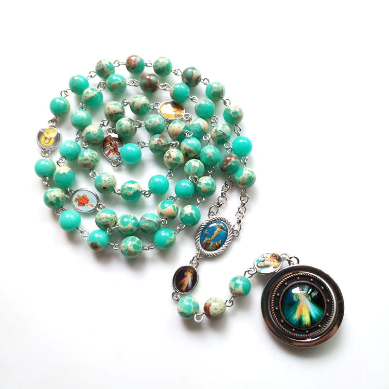 Olivenorma Emperor Stone Virgin Maria Mercy Rosary Necklace - image 1