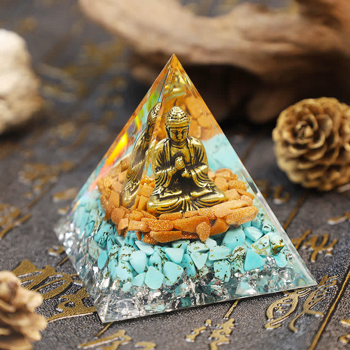 Olivenorma Sandstone With Turquoise Buddha Orgone Pyramid - 1.97''*1.97''(5cm X 5cm) - YES PLEASE $8 - image 0