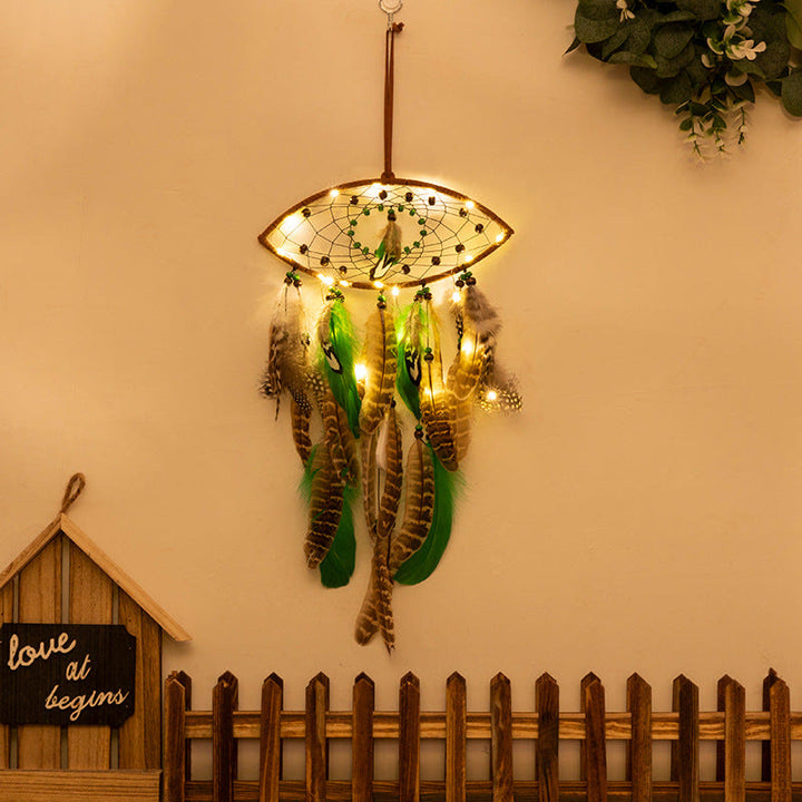 Olivenorma Natural Green Wooden Beads Peacock Feather Dream Catcher - image 3