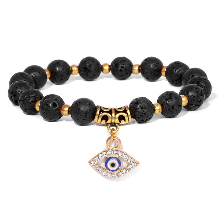 Olivenorma Natural Stone Beaded Evil Eye Pendant Bracelet - Lava Stone - image 19