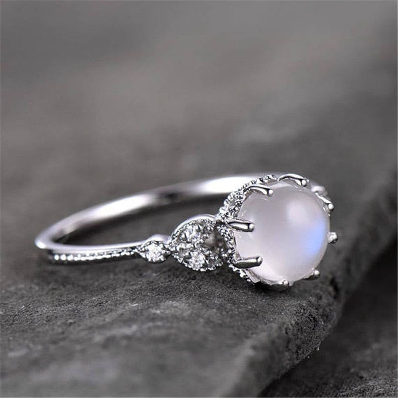 Olivenorma Round Moonstone Opal White Zircon Ring - image 2