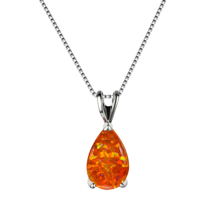 Olivenorma Synthetic Opal Water Drop Pendant Simple Necklace - Orange Opal&Silver - image 9