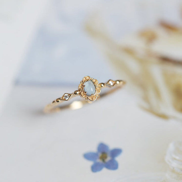 Olivenorma Vintage Natural Aquamarine Daisy Flowers Ring - image 10