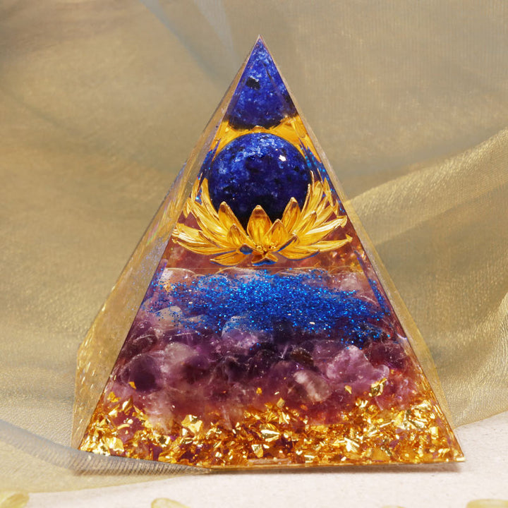 Olivenorma Amethyst Lapis Lazuli Lotus Symbol Orgone Pyramid - 10*10cm - YES PLEASE $8 - image 0
