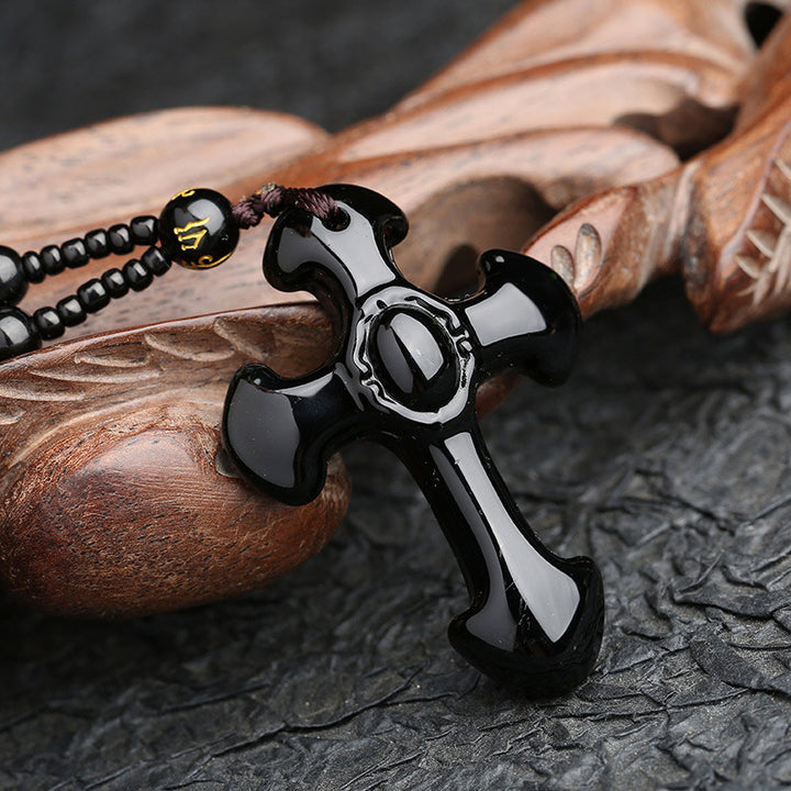 Olivenorma Obsidian Cross Symbol Necklace - Obsidian - image 0