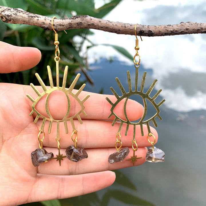Olivenorma Evil Eye Tears Star Pendant Crystal Earrings - Smoky Quartz - image 12