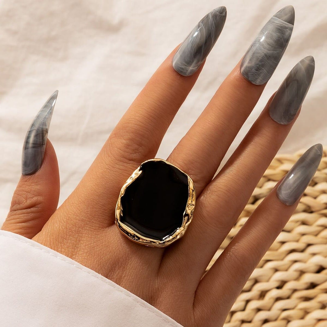 Olivenorma Exaggerated Irregular Gold Edged Resin Glue Ring - Gold - image 0