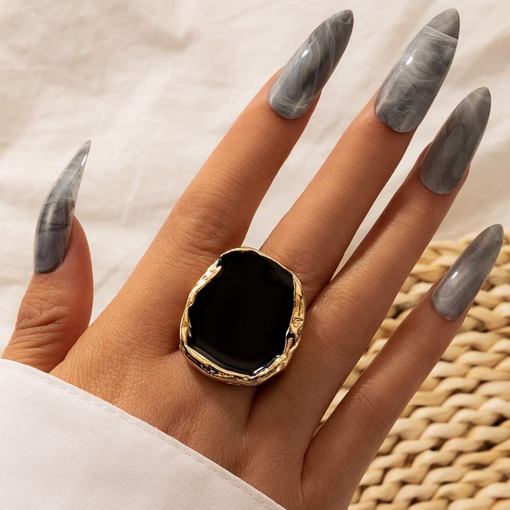 Olivenorma Exaggerated Irregular Gold Edged Resin Glue Ring - Gold - image 0