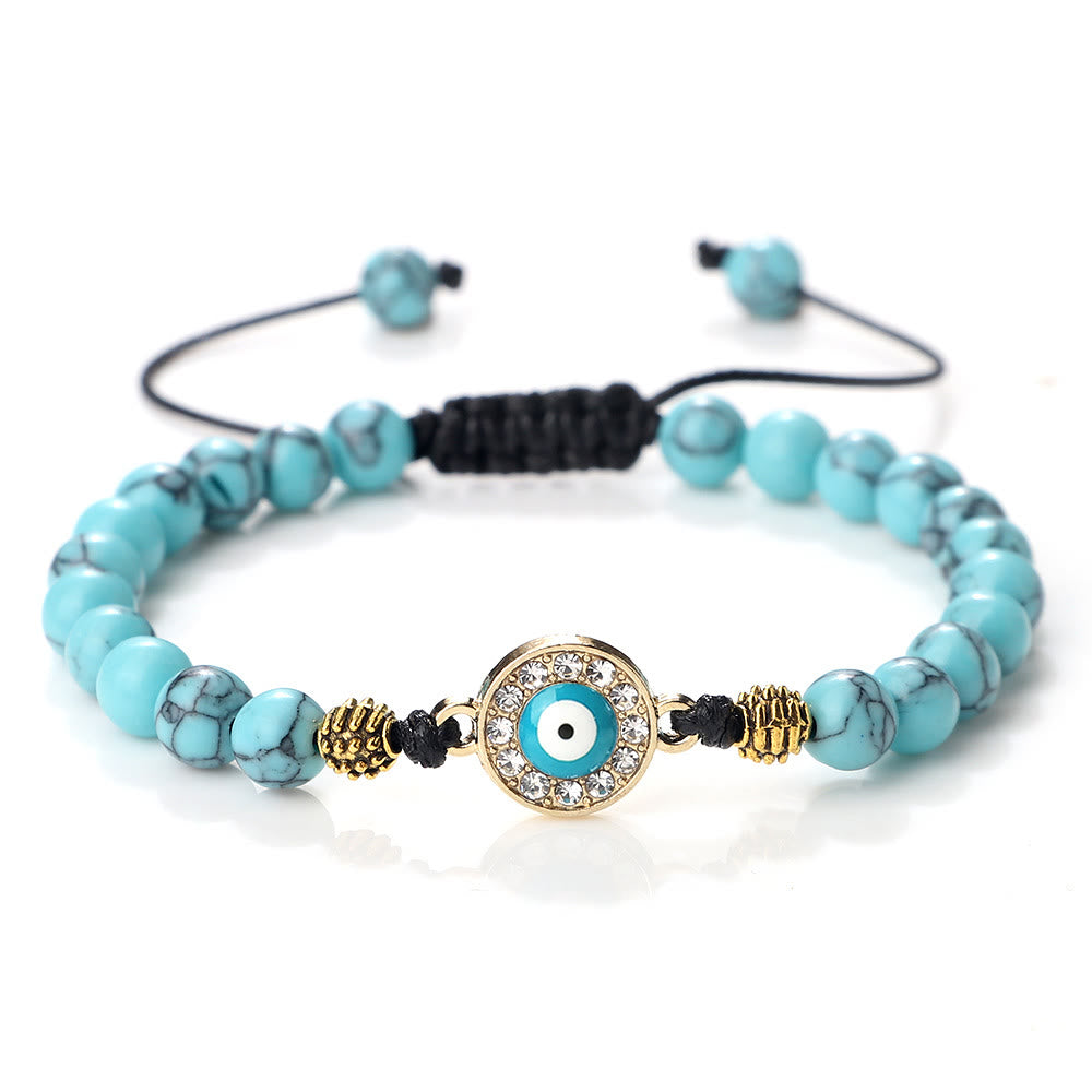 Olivenorma 6mm Natural Stone Zircon Beads Evil Eye Bracelet - Turquoise - image 0