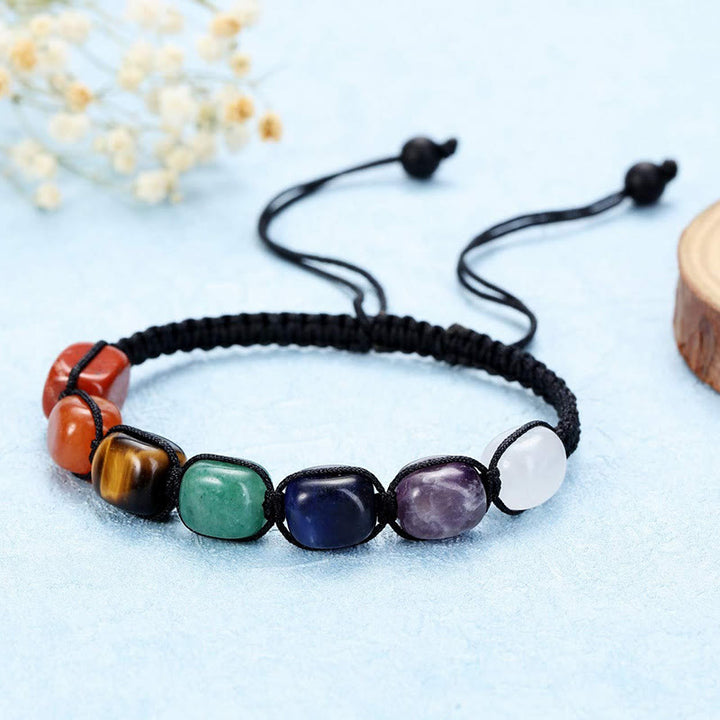 Olivenorma 7 Chakra Crystal Gemstone Bead Braided Wrap Men Bracelet  - image 2