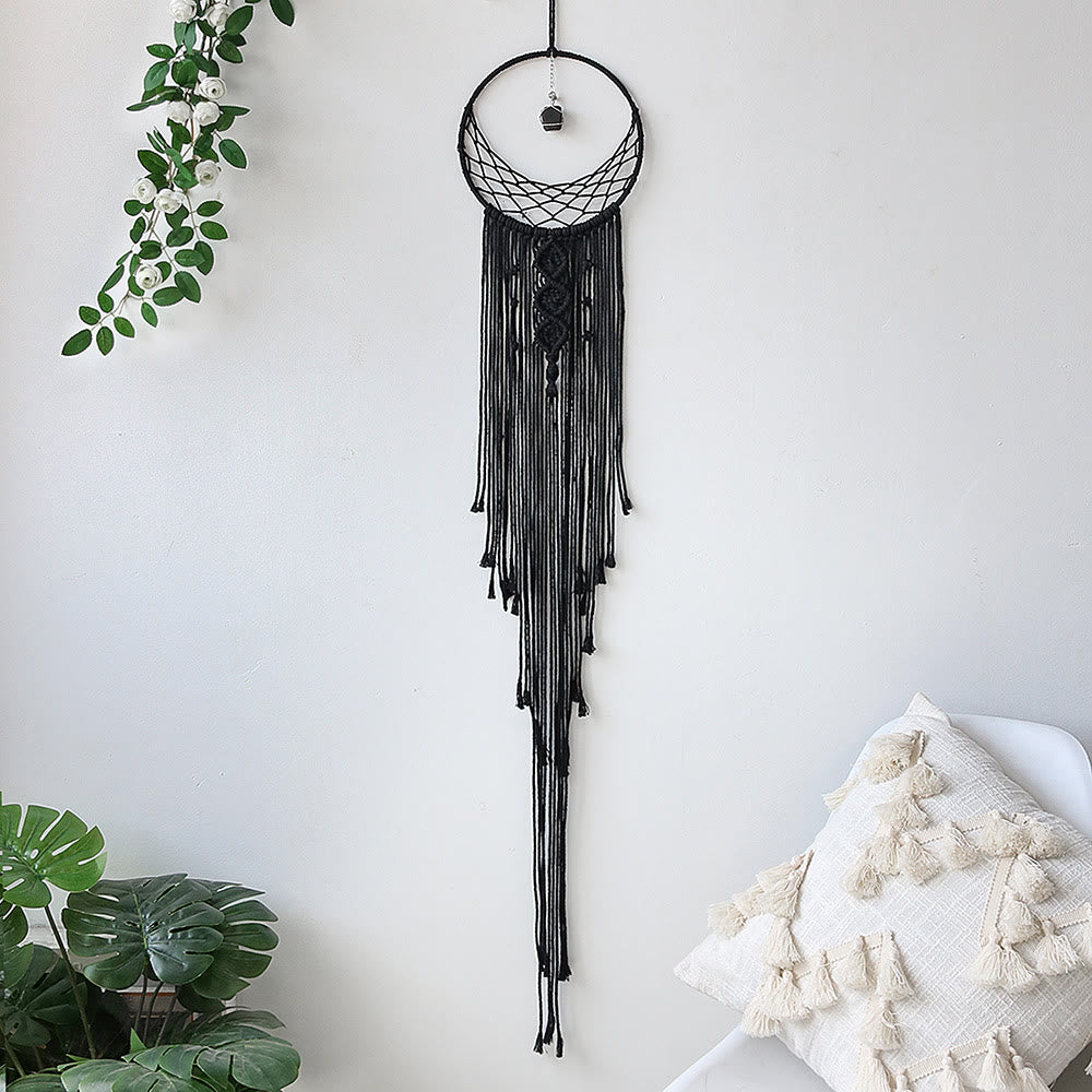 Olivenorma Evil Eye Woven Triangle Tassel Dream Catcher - Black - Half Round Moon - image 6