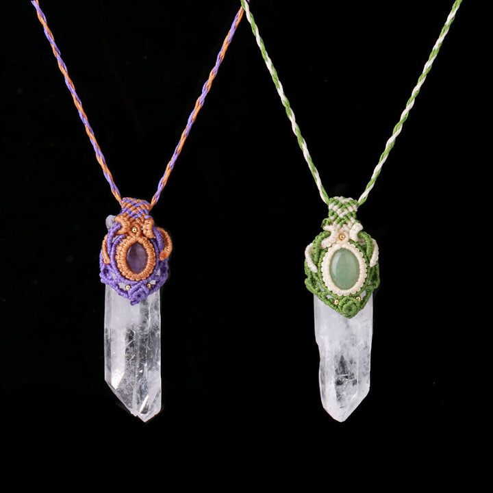 Olivenorma Clear Quartz Braided Rope Natural Stone Pendant Necklace - image 0