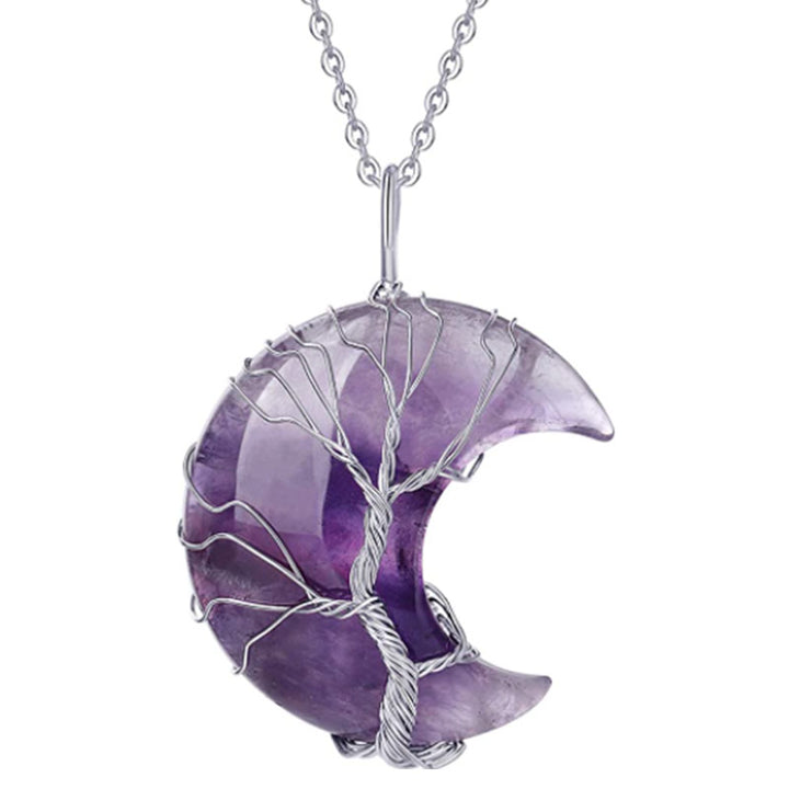 Olivenorma Natural Crystal Moon Necklace - Amethyst - image 0