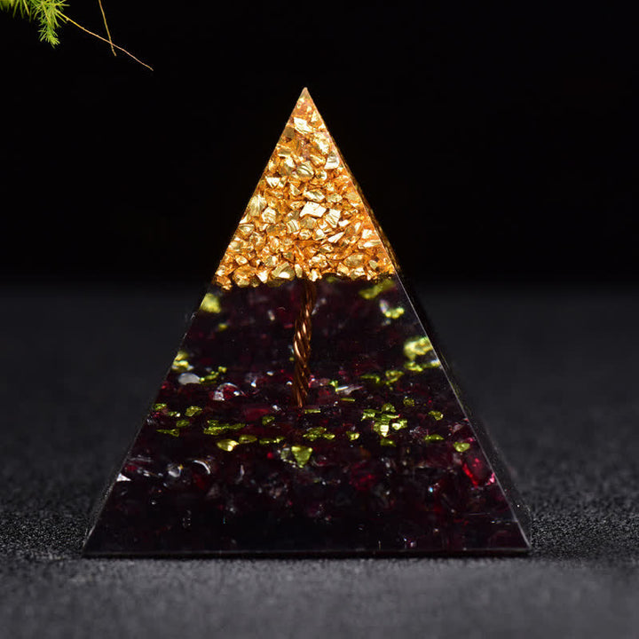 Olivenorma Garnet Metal Granules Tree Of Life Orgone Pyramid - 3.93''*3.93''(10cm X 10cm) - YES PLEASE $8 - image 0