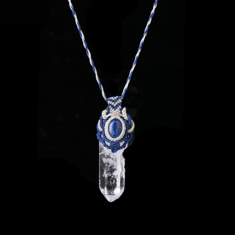 Olivenorma Clear Quartz Braided Rope Natural Stone Pendant Necklace - Clear Quartz&Lapis Lazuli - image 1