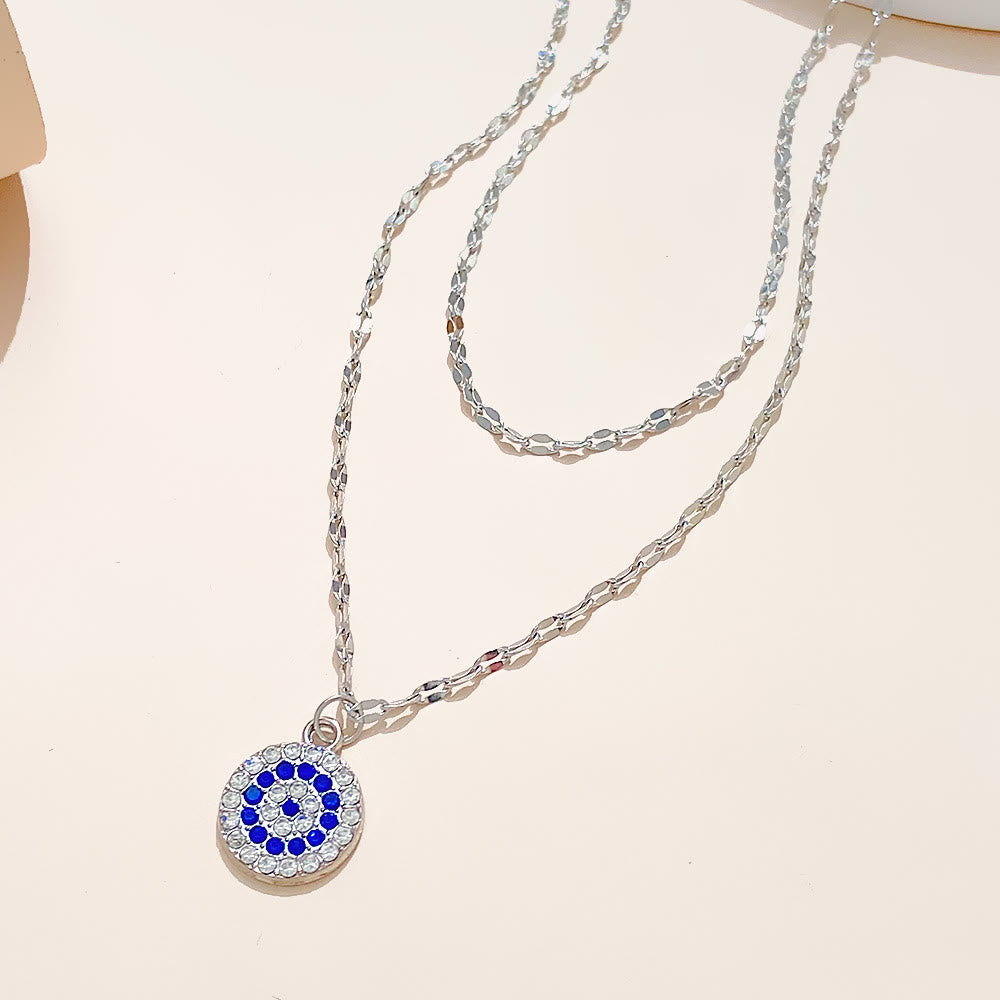 Olivenorma White Zircon Evil Eye Double Alloy Necklace - Evil Eye&Silver - image 1