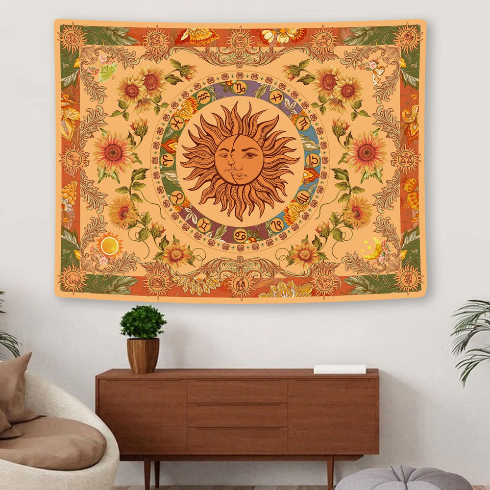 Olivenorma Yellow Orange Sun And Moon Sunflower Tapestry - image 1