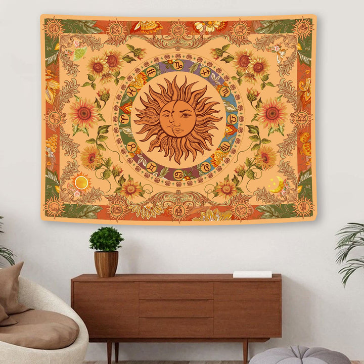 Olivenorma Yellow Orange Sun And Moon Sunflower Tapestry - image 1