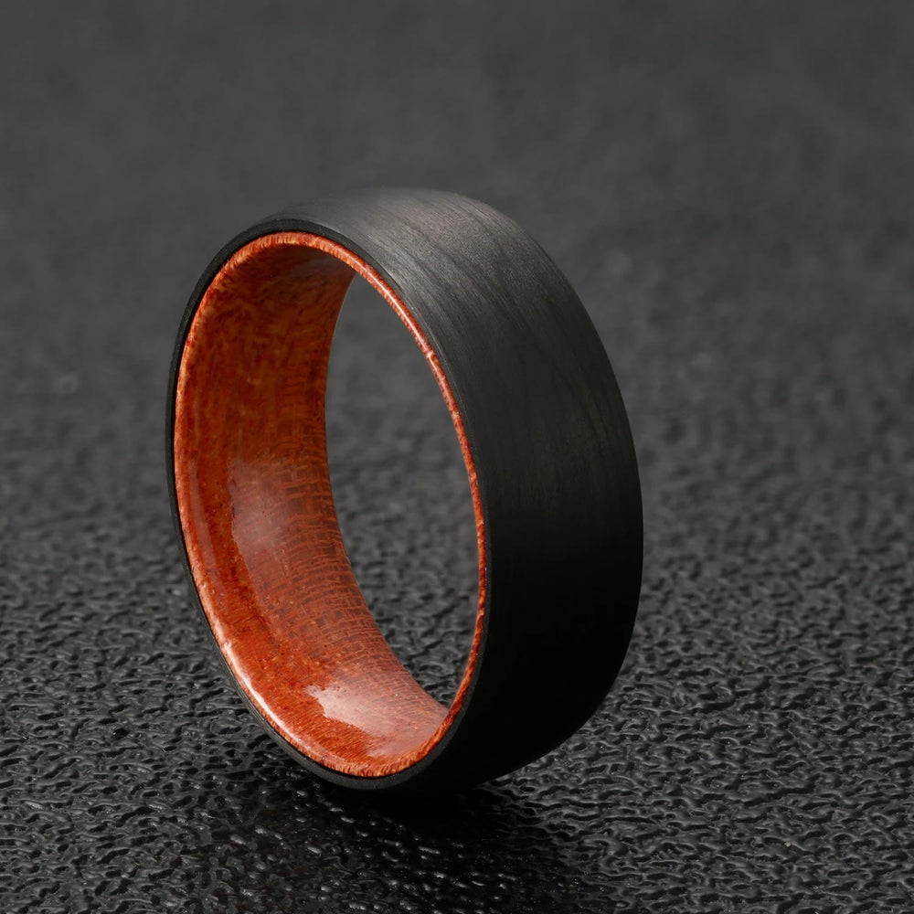Olivenorma 8mm Black Tungsten Carbide Whiskey Barrel Wood Ring - image 1