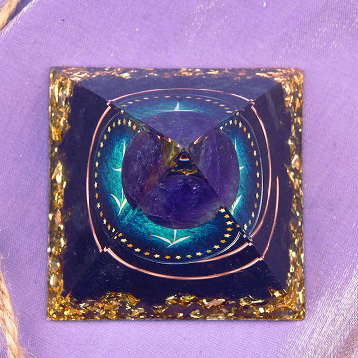Olivenorma Amethyst Sphere With Obsidian Zodiac Sagittarius Orgone Pyramid - image 3
