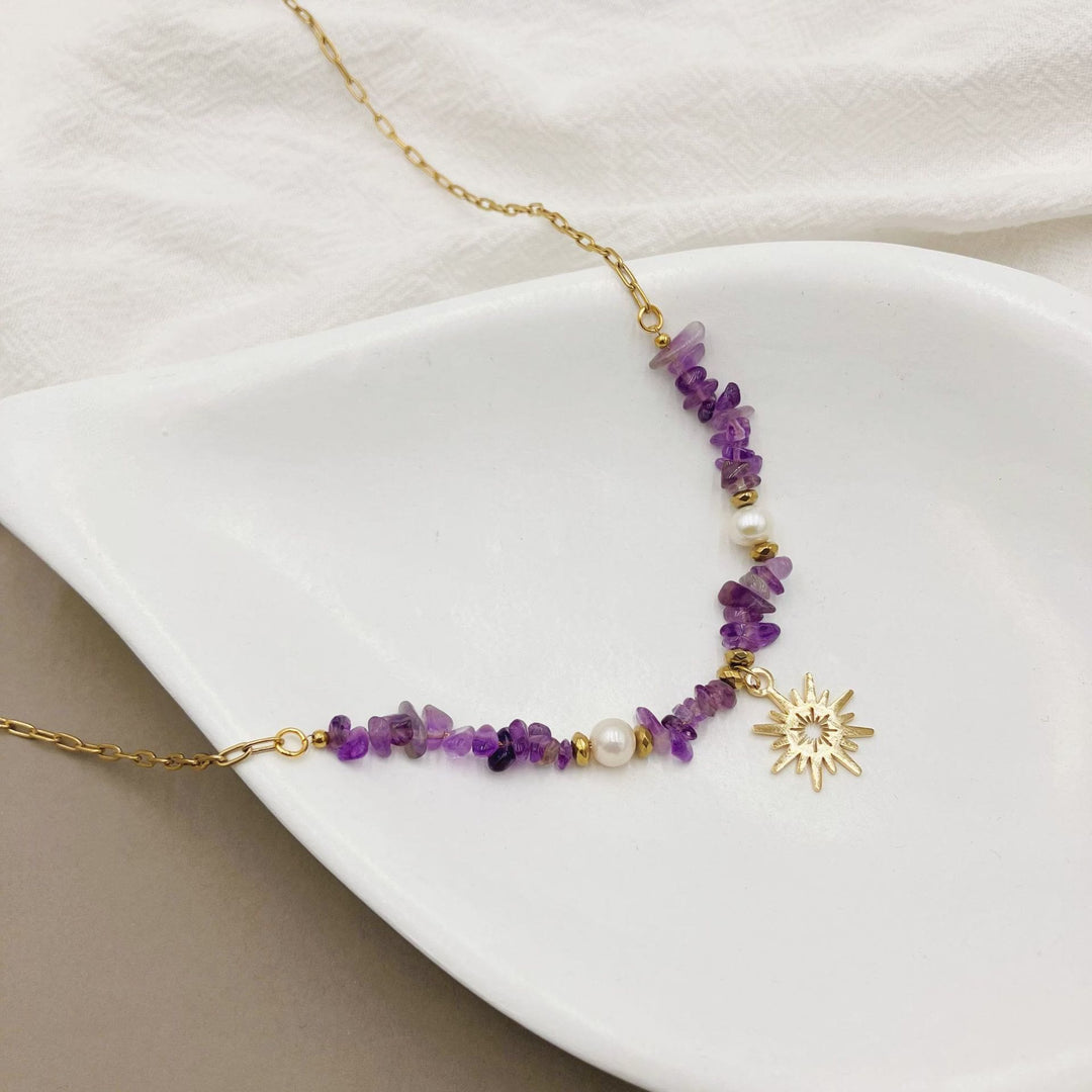 Olivenorma Irregular Amethyst Pearl 16 Pointed Star Pendant Necklace - image 2