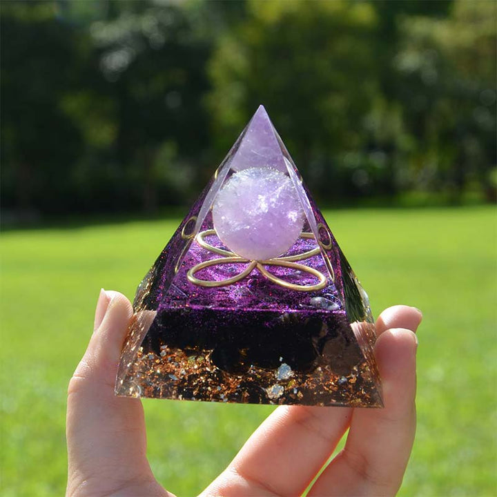Amethyst Sphere with Obsidian Orgone Pyramid - image 1