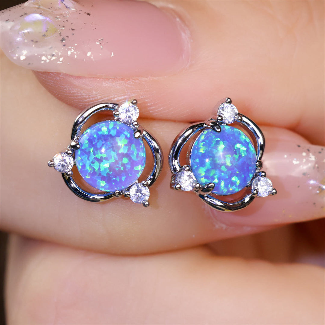 Olivenorma Opal Small Round White Zircon Stud Earrings - image 7