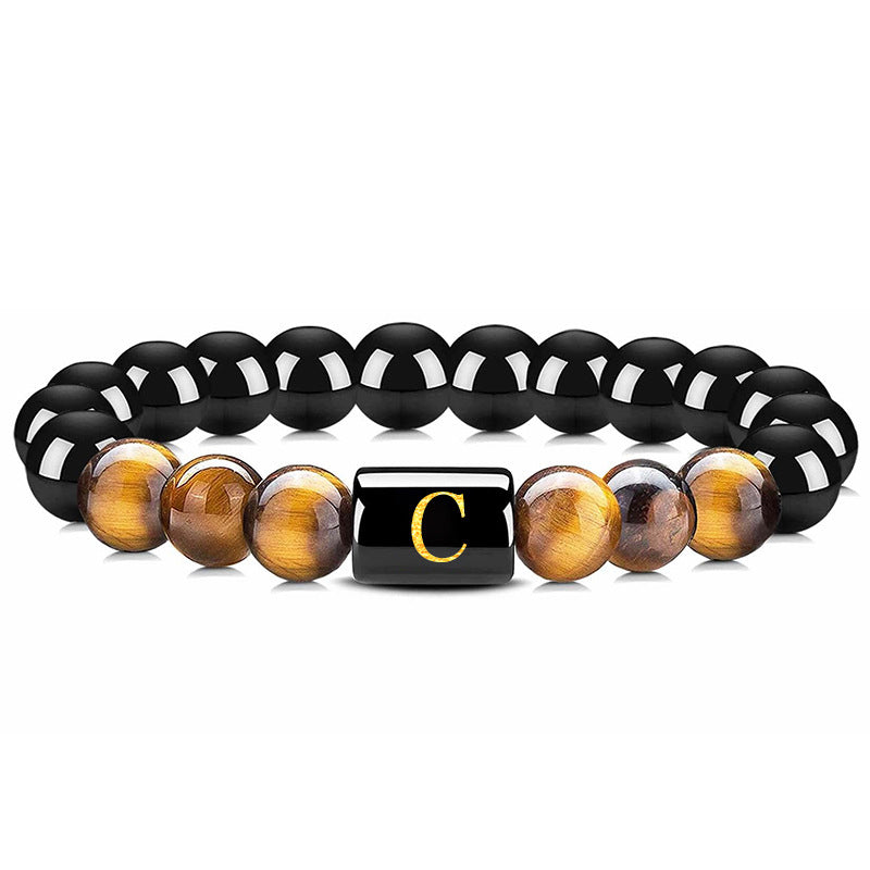 Tiger Eye With Obsidian Letter Bracelet - Tiger Eye & Obsidian - C - image 5