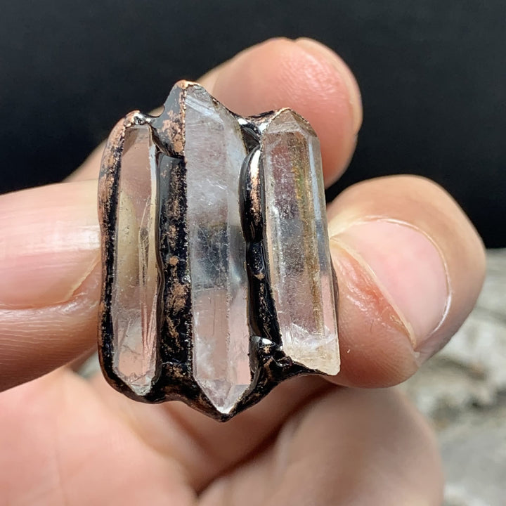 Olivenorma Natural Clear Quartz Irregular Triple Combination Adjustable Ring - image 6