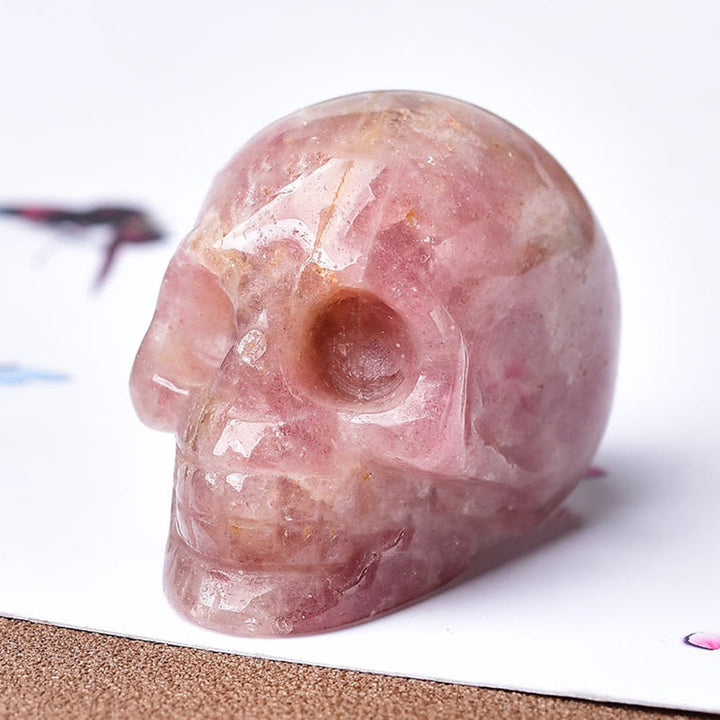 Olivenorma Crystal Engraved Skull Crafts Gemstone Decoration - Strawberry Quartz - image 7