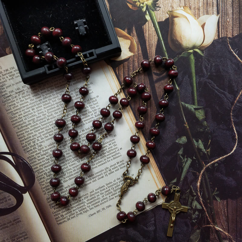 Olivenorma Wood Rosary Copper Cross Pendant Necklace - image 3