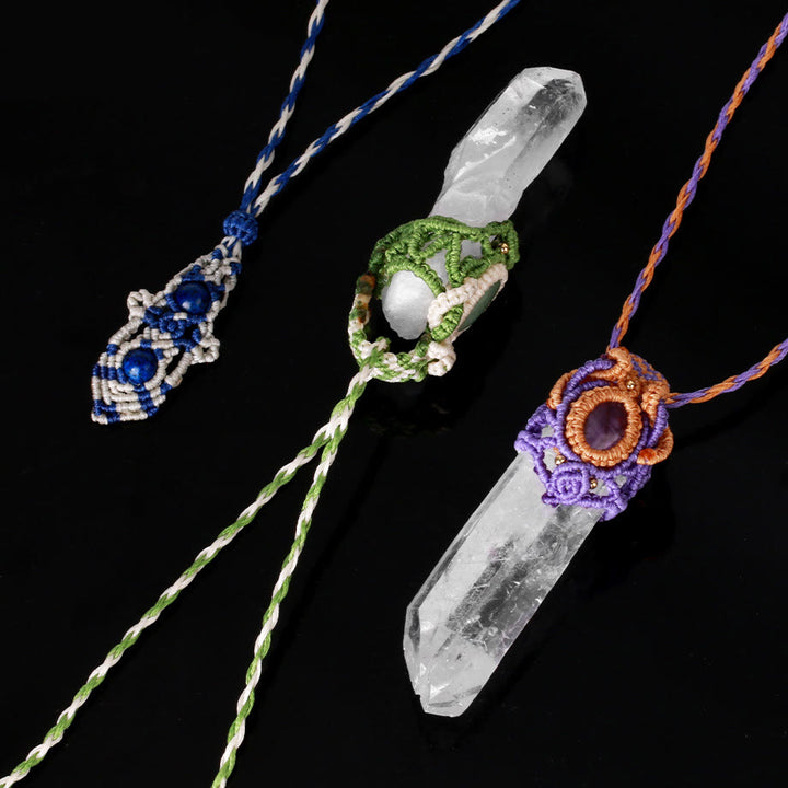 Olivenorma Clear Quartz Braided Rope Natural Stone Pendant Necklace - image 10