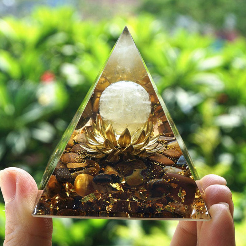 Olivenorma Clear Crystal Tiger Eye Lotus Symbol Orgone Pyramid - image 4