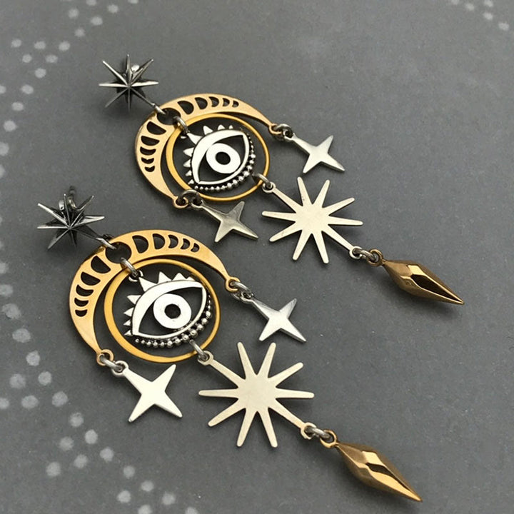 Olivenorma Evil Eye Star Moon Witch Earrings - image 3