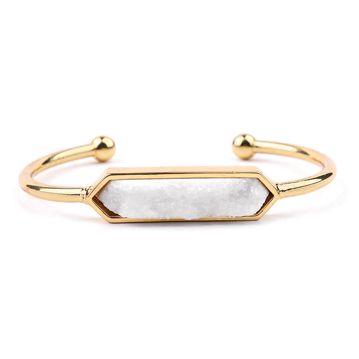 Olivenorma Natural Crystal Cluster Metal Copper Cuff Bracelet - Clear Crystal - Gold - image 1