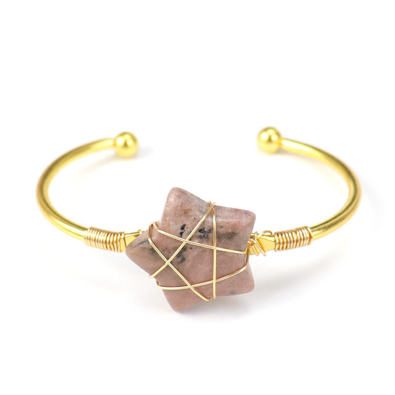 Olivenorma Gold Wire Wrapped Star Shape Gemstone Bracelet - Rhodonite - image 17