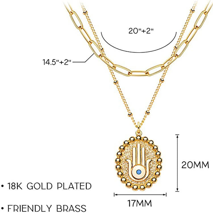 Olivenorma Evil Eye Hamsa Gold Color Layered Chain Necklace - image 4