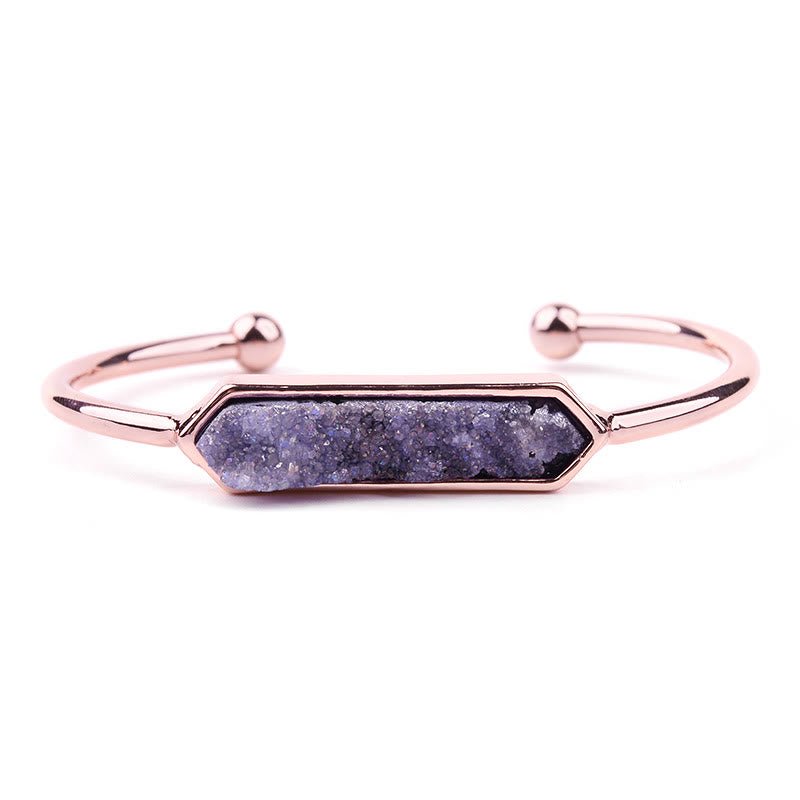 Olivenorma Natural Crystal Cluster Metal Copper Cuff Bracelet - Amethyst - Rose Gold - image 33