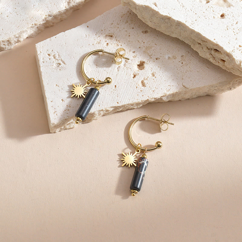 Olivenorma Natural Stone Pillar Pendant 14k Stainless Steel Earrings - Black Turquoise - image 6