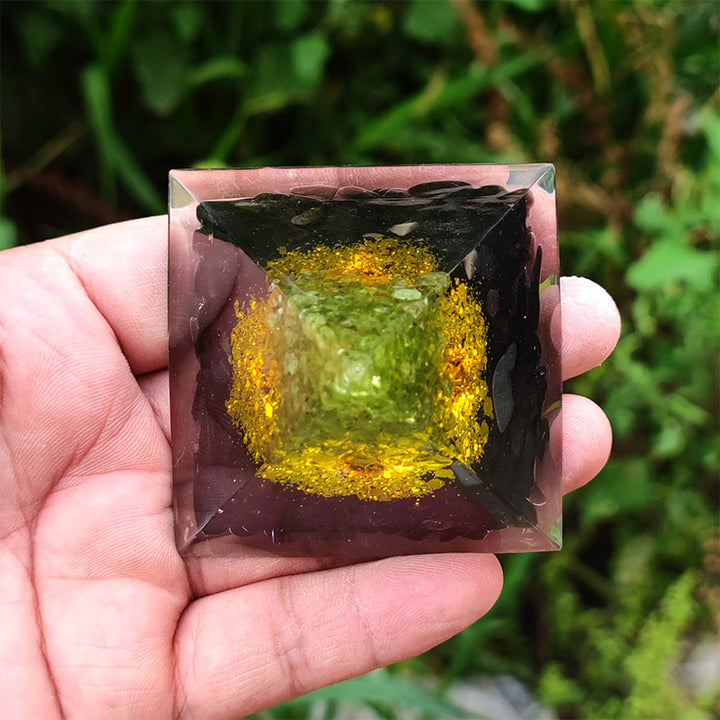Olivenorma Obsidian with Peridot Tree Of Life Orgone Pyramid - image 3