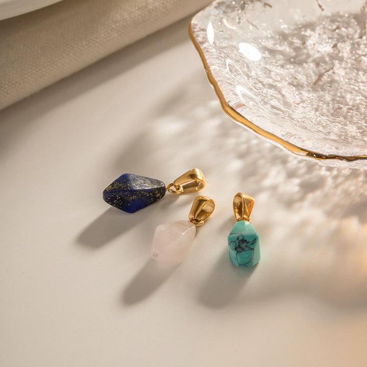 Olivenorma Rose Quartz Lapis Lazuli Turquoise Diamond Pendant Necklace - image 12