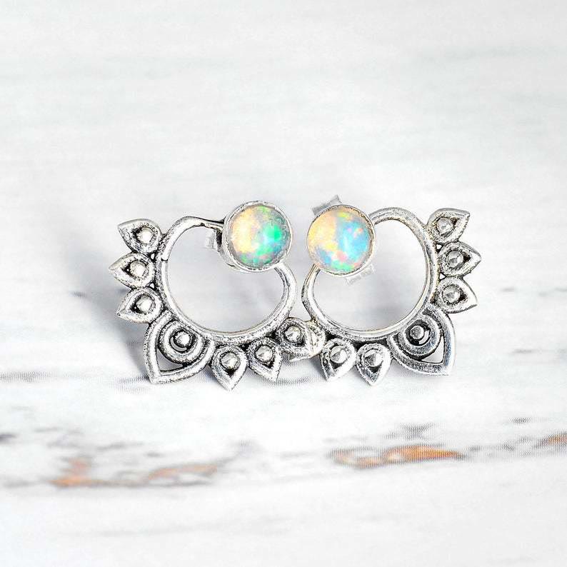 Olivenorma Natural Opal Lotus Decorative Earrings - image 1