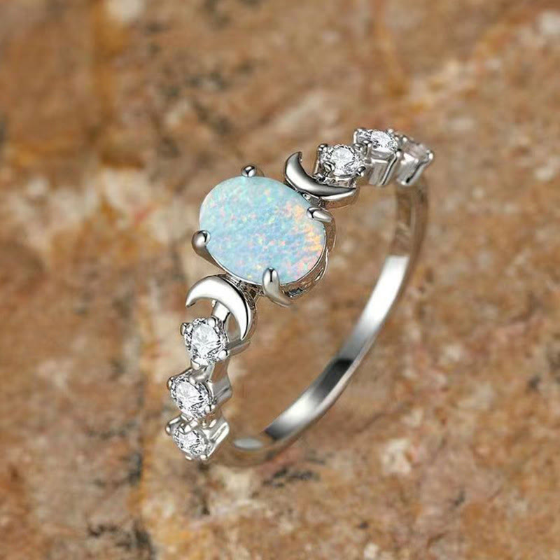 Olivenorma "Stone of Purification"- Crecent Moon Phases Opal Ring - White Opal#Silver - 11 - image 3