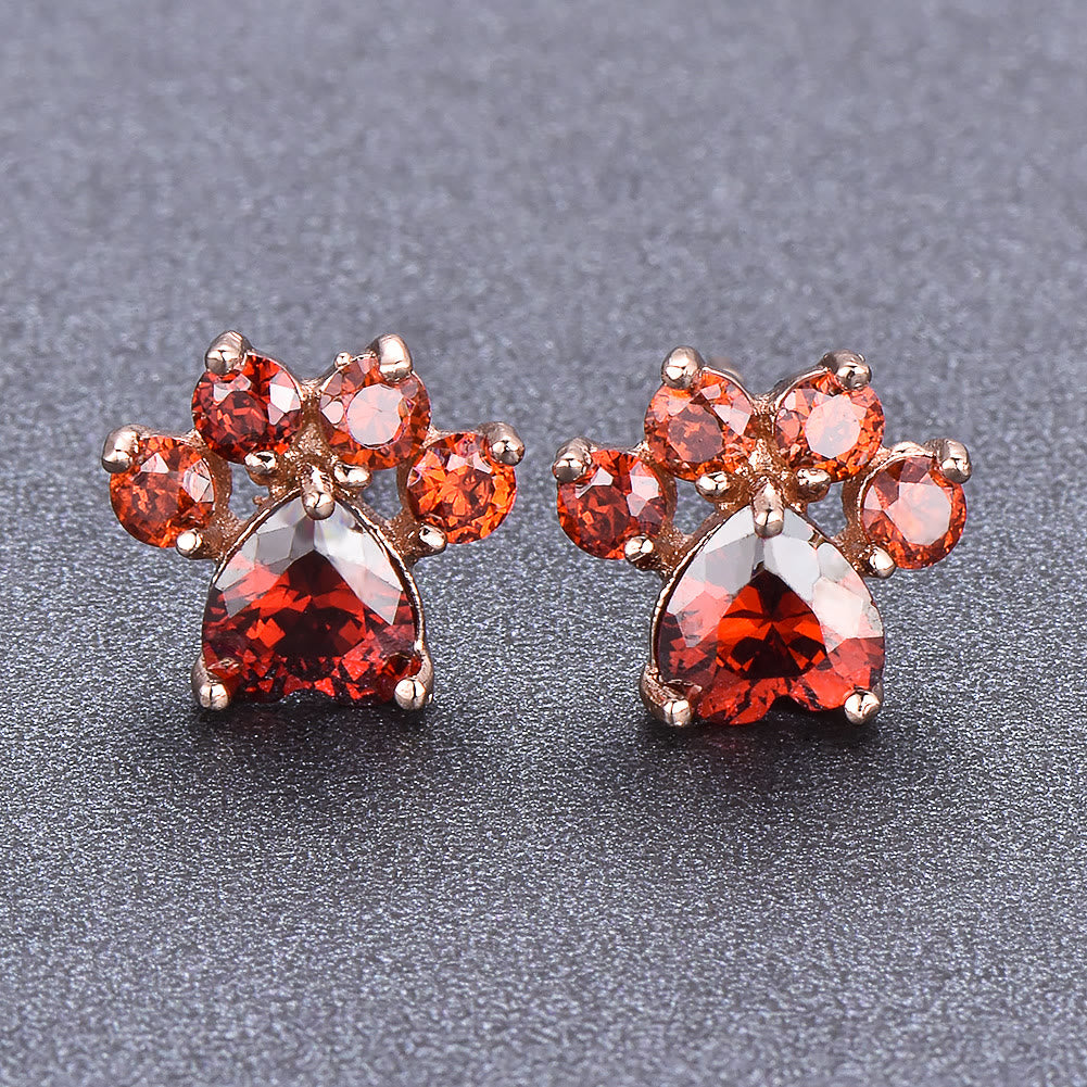 Olivenorma Kawaii Opal White Zircon Kitty Paw Earrings - Rose Gold - Red Zircon - image 22